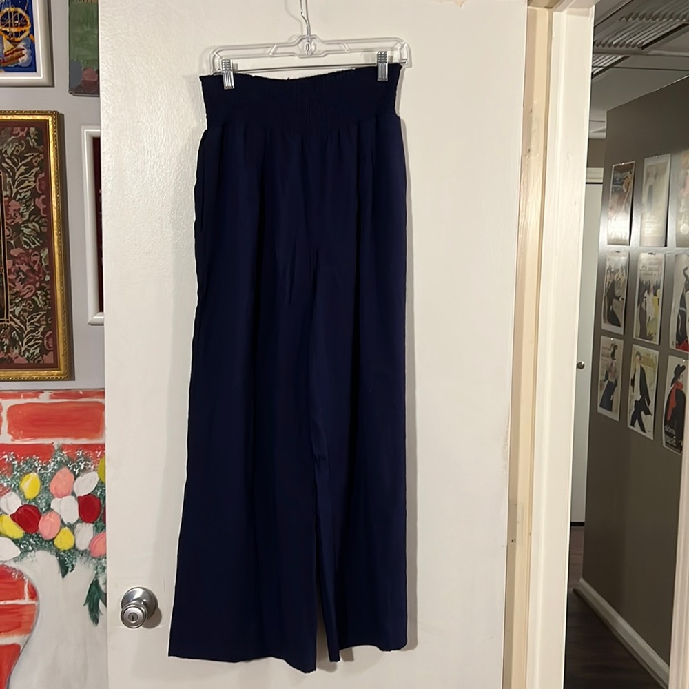 Urban coco dark blue elastic waist wide leg pants with pockets
